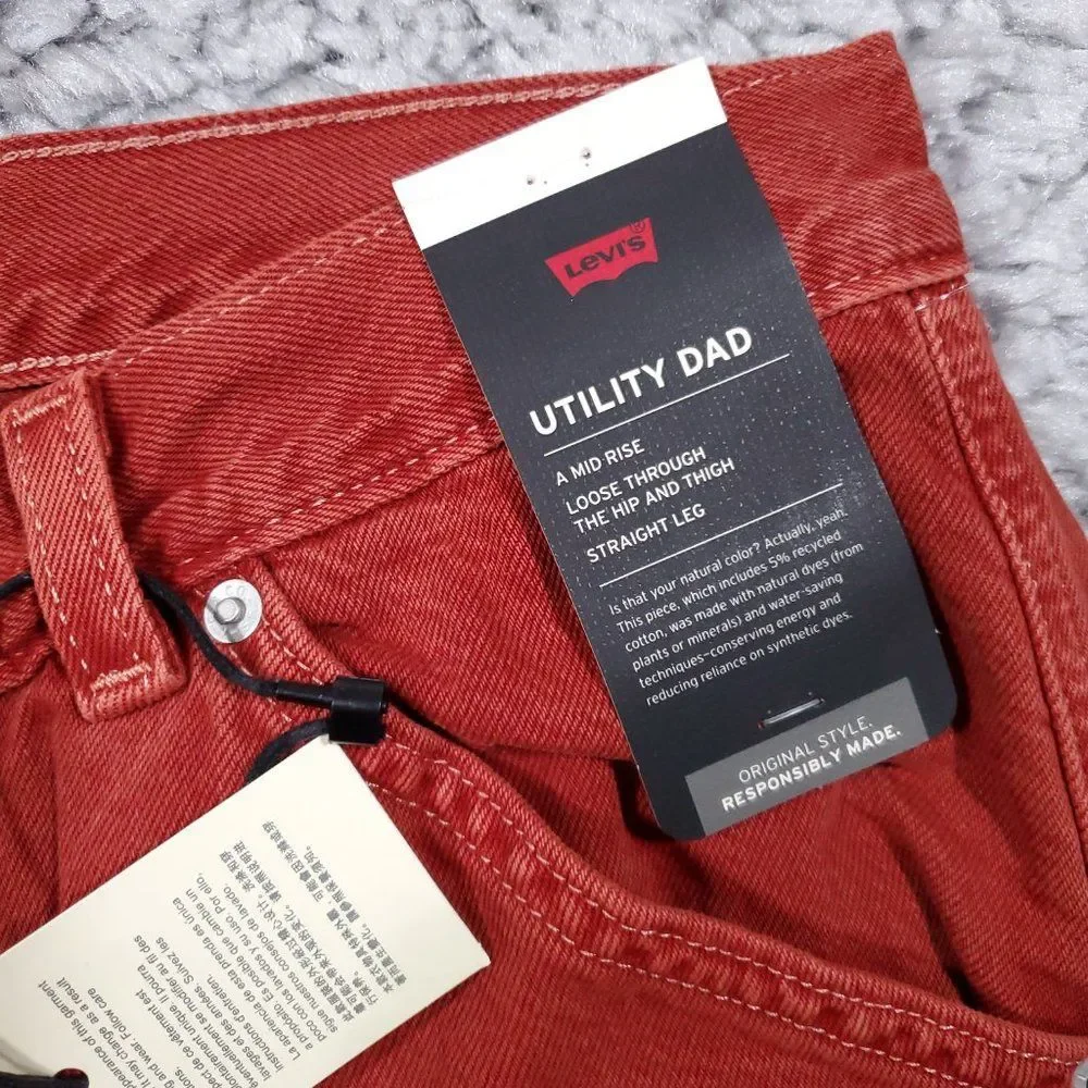 Levi’s Premium Dad Utility Jeans Baggy Loose Relaxed Straight Leg Red 28 x 30 - Picture 5 of 13